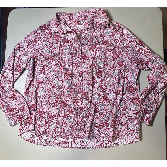 Talbots Woman Red Paisley Floral Long Sleeve Button Up Size 22W - Picture 1 of 9